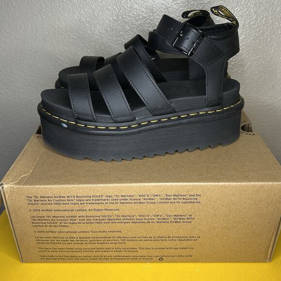 Dr. Martens Blaire Quad Platform Black Hydro Leather Sandals Women’s size 10 - Picture 6 of 15